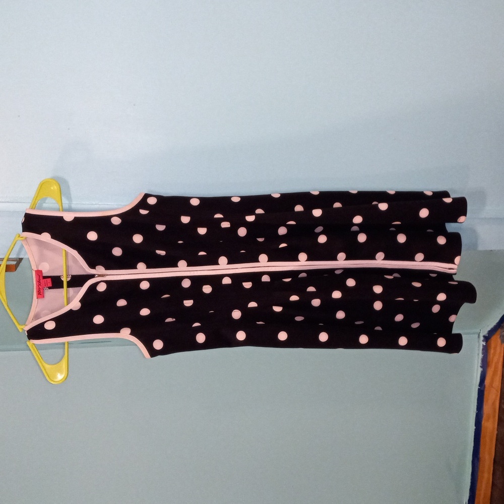 Betsey Johnson Black White Polka Dot Fit and Flare Zip Front Dress Size 8 NWOT